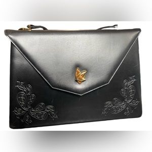 Vintage Lancetti Italy Brand Black Leather Shoulder Bag